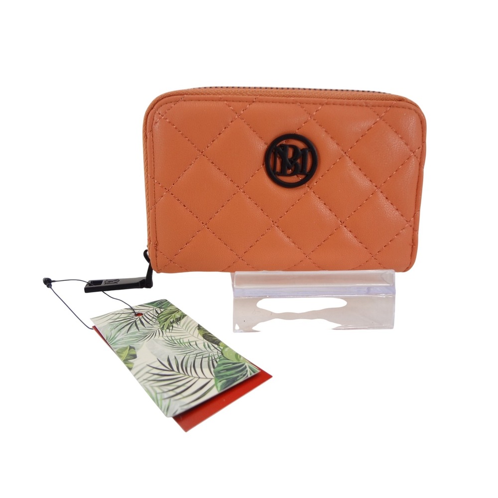 Badgley Mischka Studio Coin Purse Coral NEW Diamond Quilted Vegan BM4114